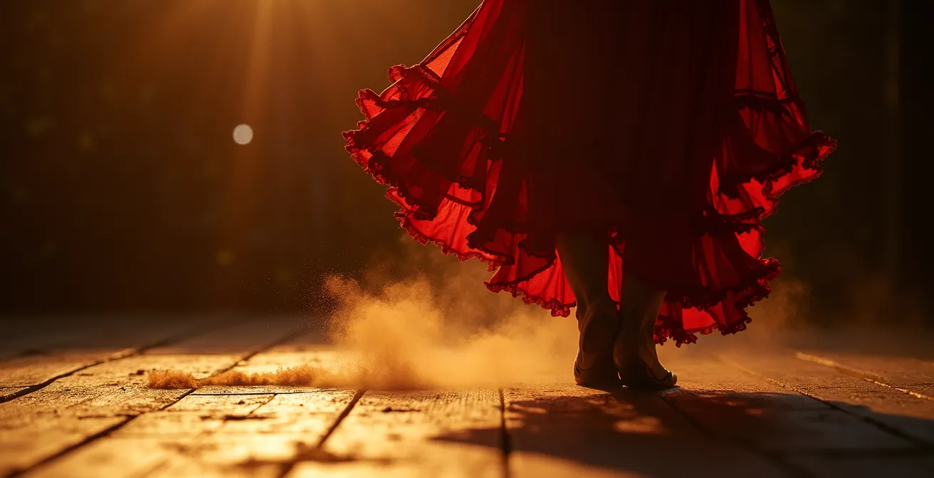 Scène évocatrice capturant l'essence émotionnelle du flamenco et du duende