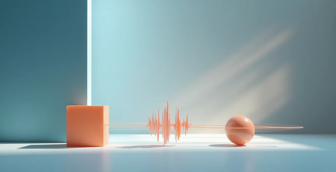 Représentation visuelle abstraite des différentes technologies sonores avec des formes géométriques symbolisant la propagation du son