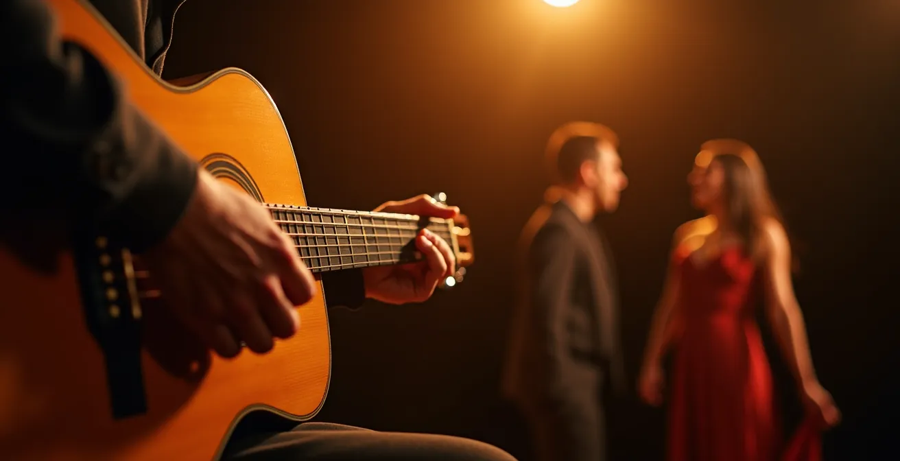 Interaction visuelle entre les trois piliers du flamenco : guitare, chant et danse