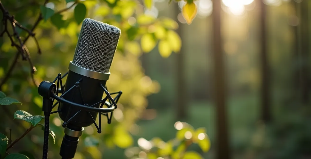 Un audio-naturaliste enregistrant les sons de la nature dans une forêt française