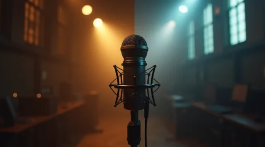 Composition symbolique montrant l'équilibre entre la liberté d'expression musicale et le contrôle du pouvoir, avec des éléments visuels français