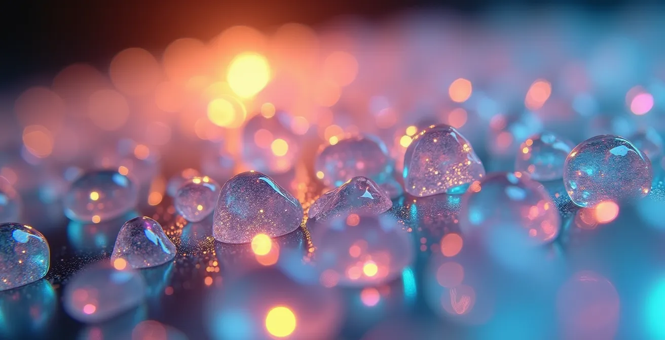 Représentation abstraite de la synesthésie avec des formes géométriques colorées flottantes, onde sonore visible, et gradients chromatiques suggérant la fusion des sens.