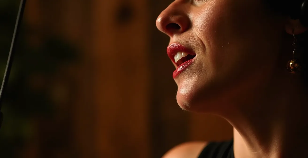 Représentation artistique de la technique vocale du cante jondo et de la 'voix cassée' caractéristique