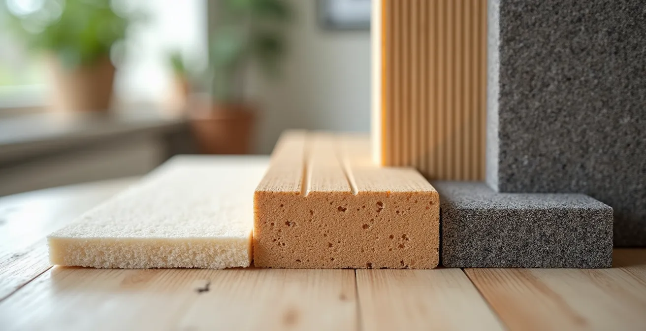 Présentation comparative de différents types de panneaux acoustiques avec leurs matériaux distinctifs