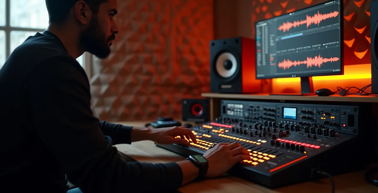 Studio de production musicale moderne avec équipement DSP intégré