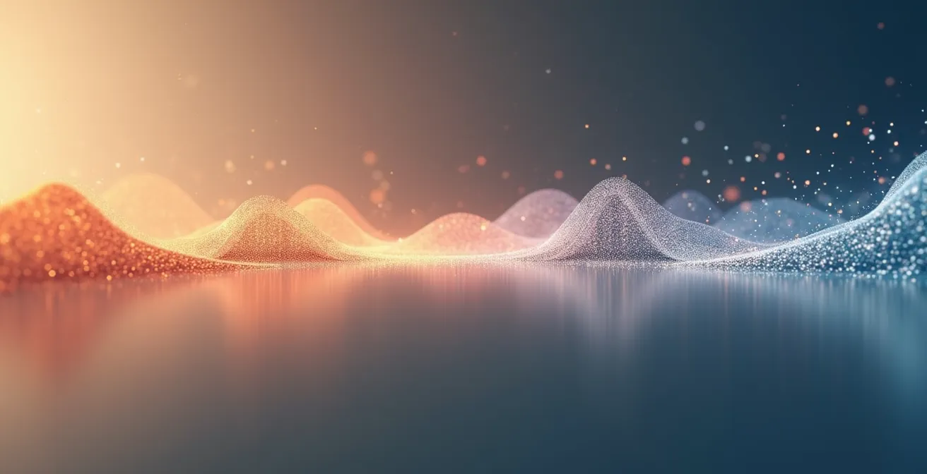 Onde sonore analogique se transformant progressivement en données numériques binaires