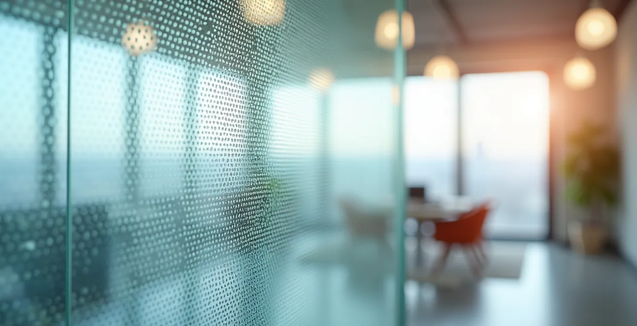 Vitrage acoustique transparent avec métamatériaux micro-perforés dans un espace architectural français