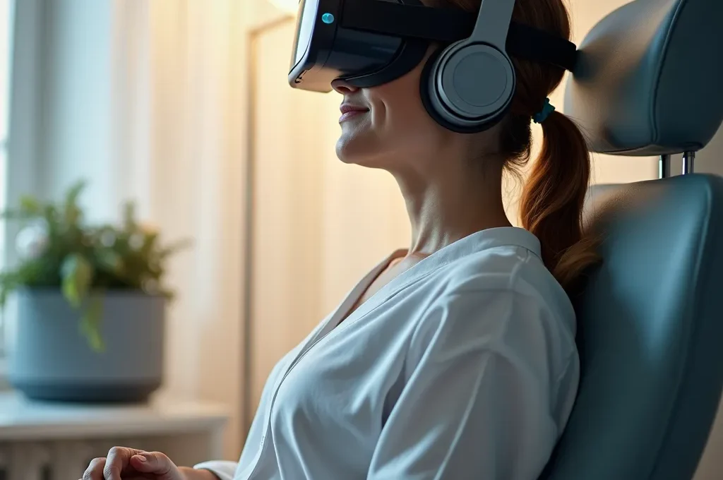 Patient en thérapie par exposition à la réalité virtuelle avec simulation sonore immersive
