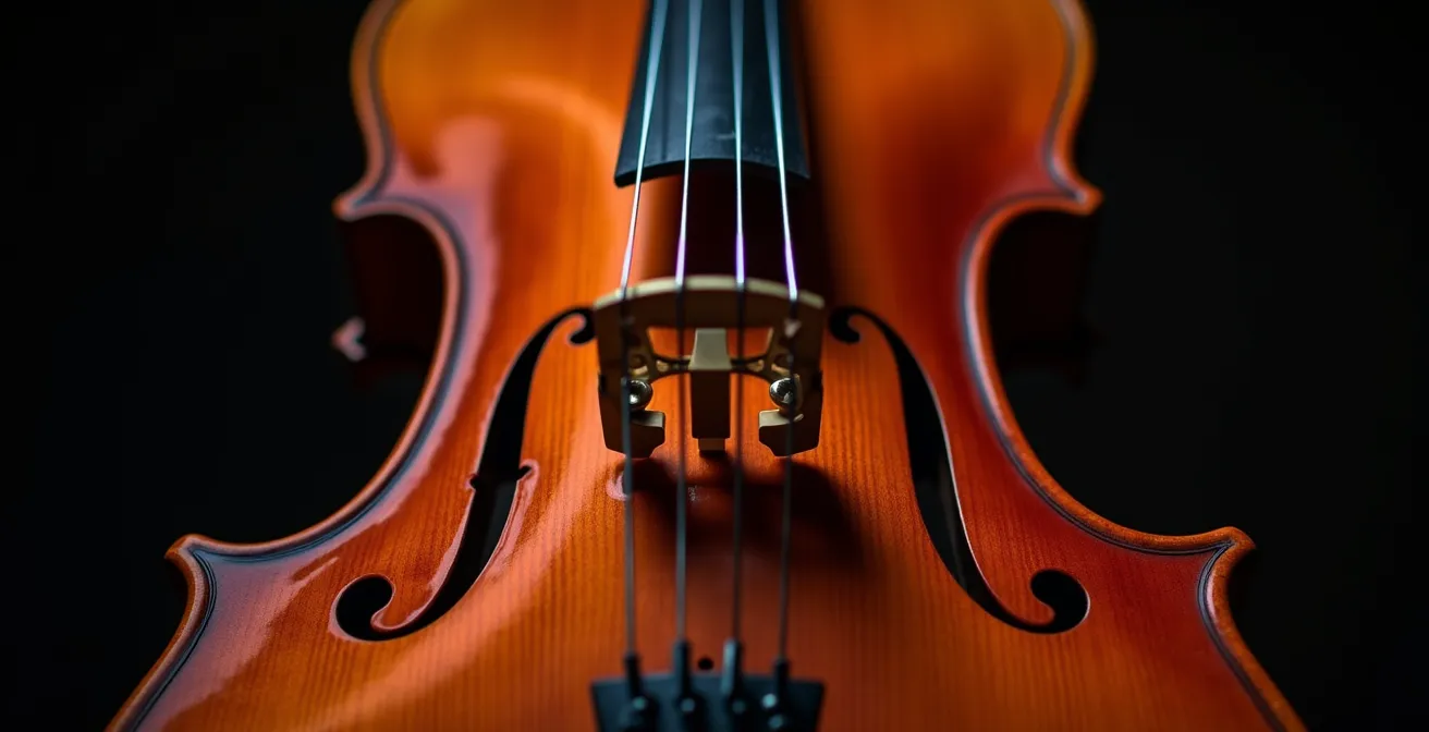 Gros plan sur les cordes vibrantes d'un violoncelle avec visualisation des harmoniques